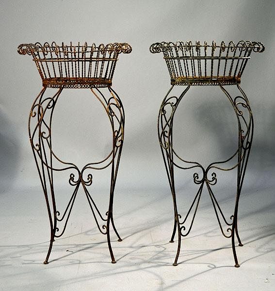 Appraisal: th C Wire Planters Pair twisted wire planters early th