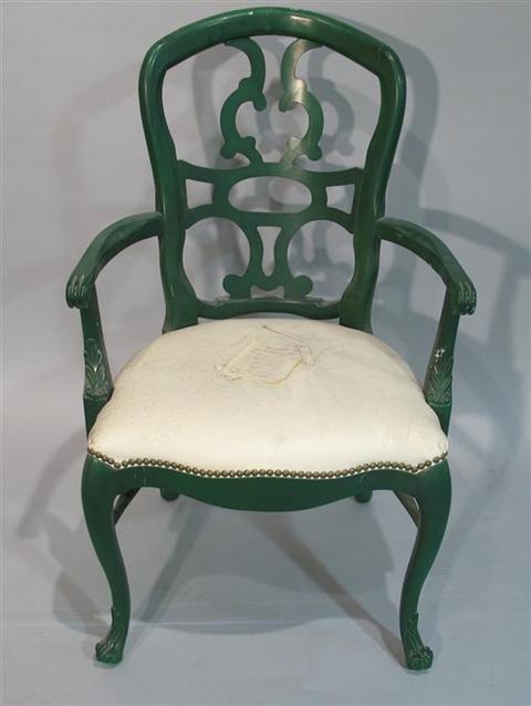 Appraisal: DOROTHY DRAPER SIGNATURE GREEN ARMCHAIR Note One included in Dorothy