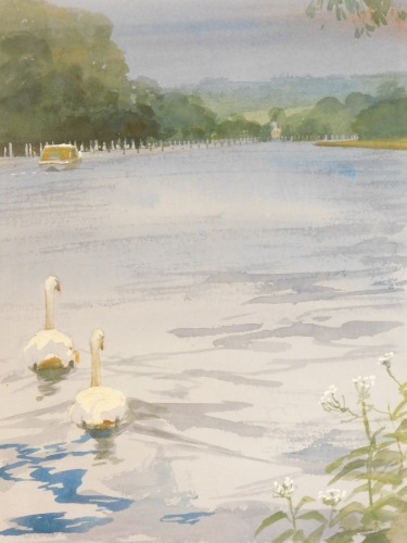 Appraisal: English School thC School Swans and boat on the River