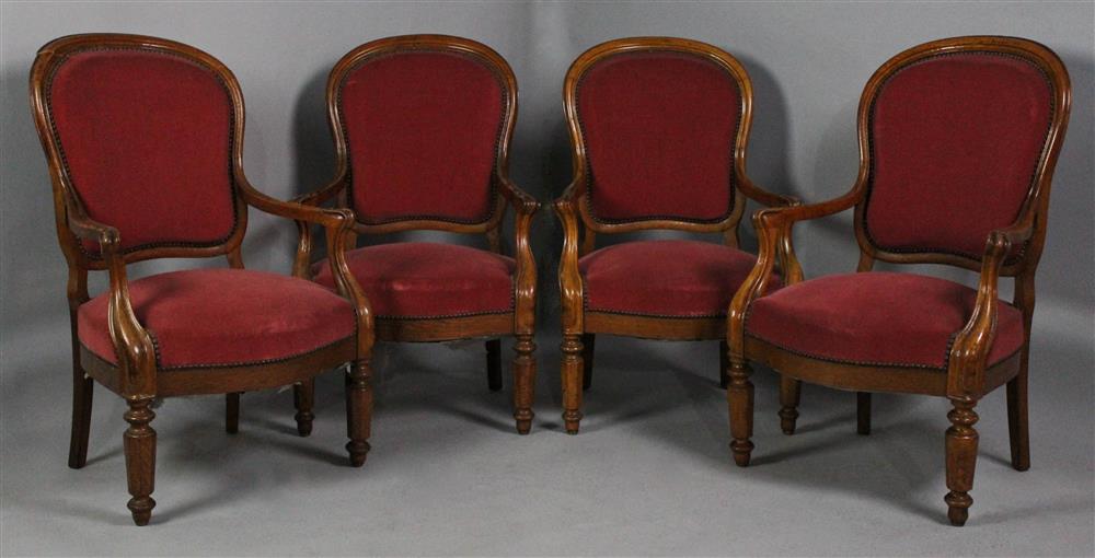 Appraisal: SET OF FOUR FRENCH OAK FAUTEUILS mid late th Century