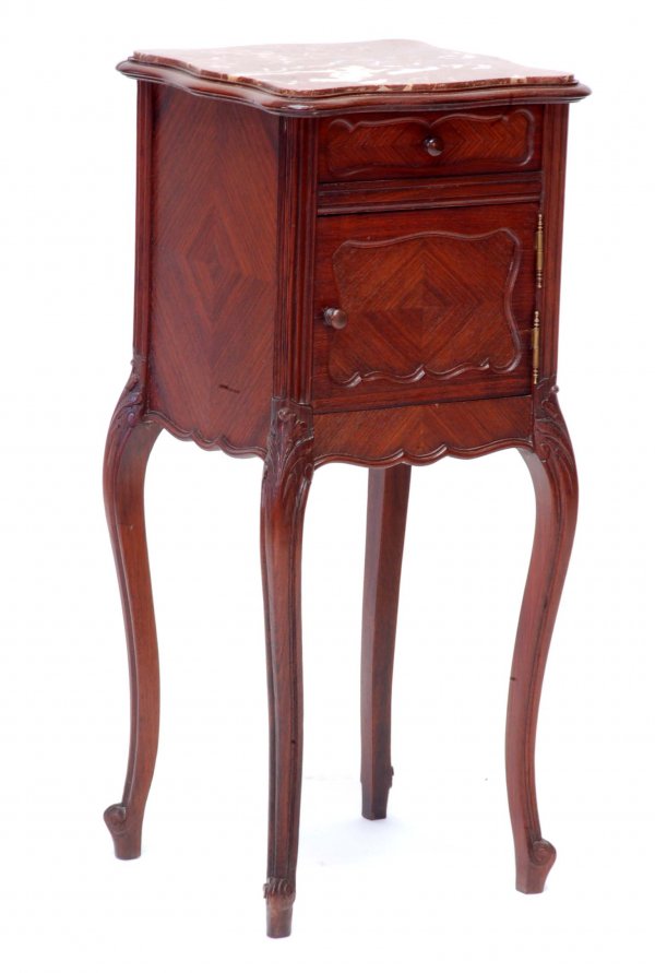 Appraisal: Nightstand Single drawer over single inlaid door Rose marble top