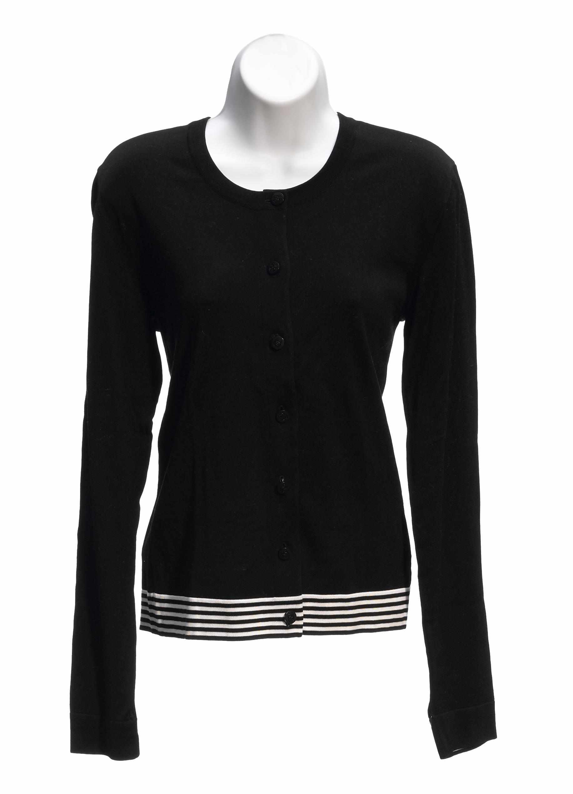 Appraisal: A Chanel black and white cotton cardigan size together with