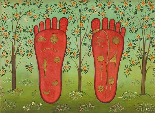 Appraisal: A Rajasthani painting of Visnu's footprint th Century Framed and