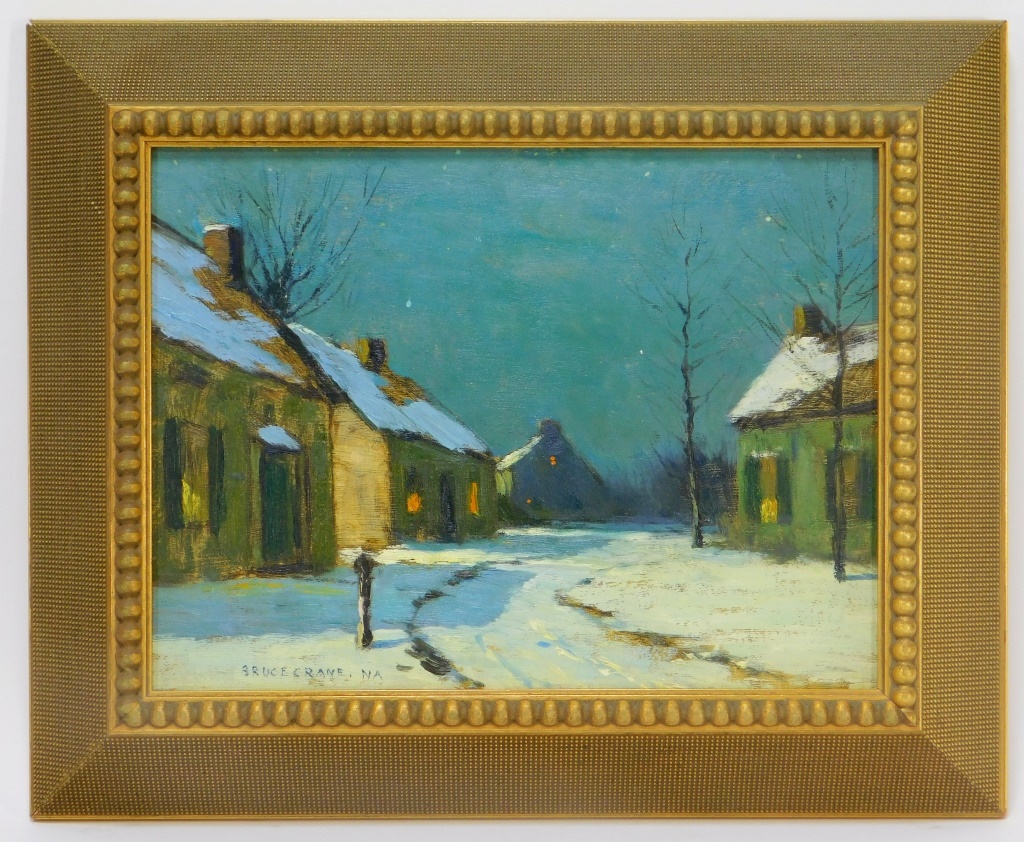 Appraisal: BRUCE CRANE NOCTURNAL WINTER TOWN VILLAGE PAINTING Connecticut New York