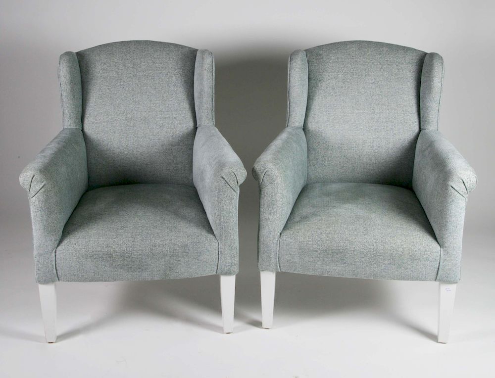 Appraisal: Pair of Petite Upholstered Wing Chairs Pair of Petite Upholstered