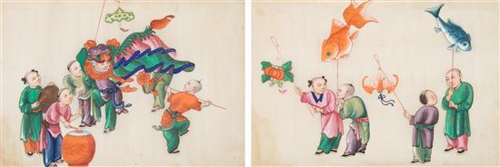 Appraisal: Group of Twelve Watercolor Paintings on Pith of Boys at