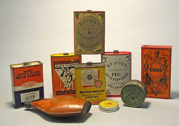 Appraisal: A group of powder and cap tins Including seven powder