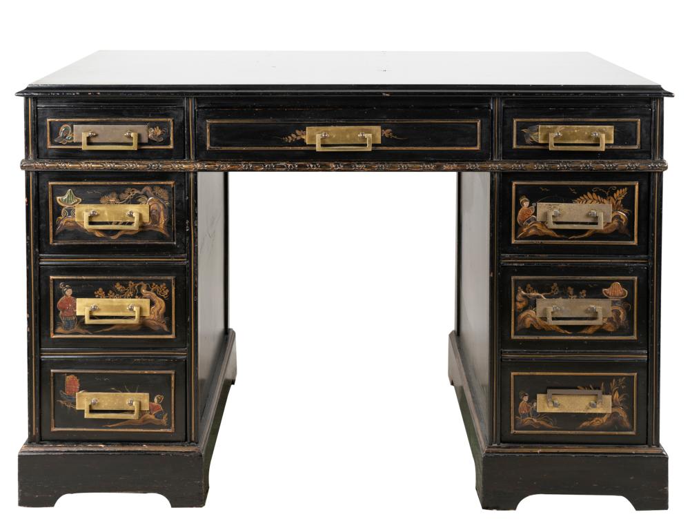 Appraisal: CHINOISERIE KNEEHOLE DESKsecond half th century decorated in gilt on