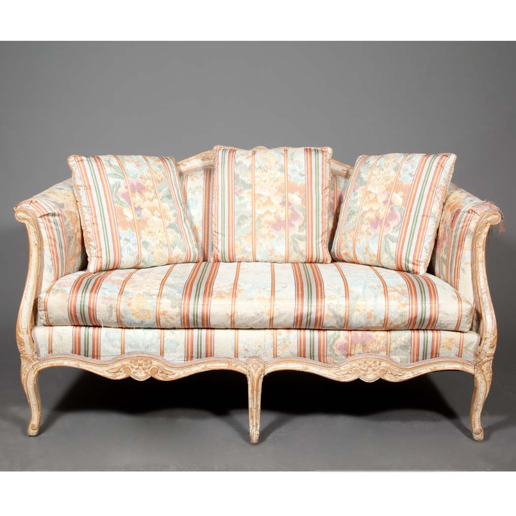 Appraisal: Provincial Louis XV Style Carved and Painted Settee The serpentine