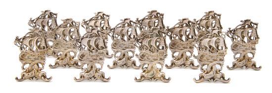 Appraisal: Set of Twelve German Silver Place Card Holders each in