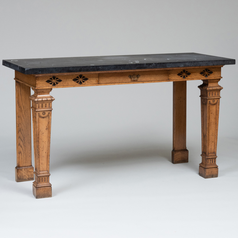 Appraisal: Neo-Gothic Style Oak and Ebonized Console Table Fitted with a