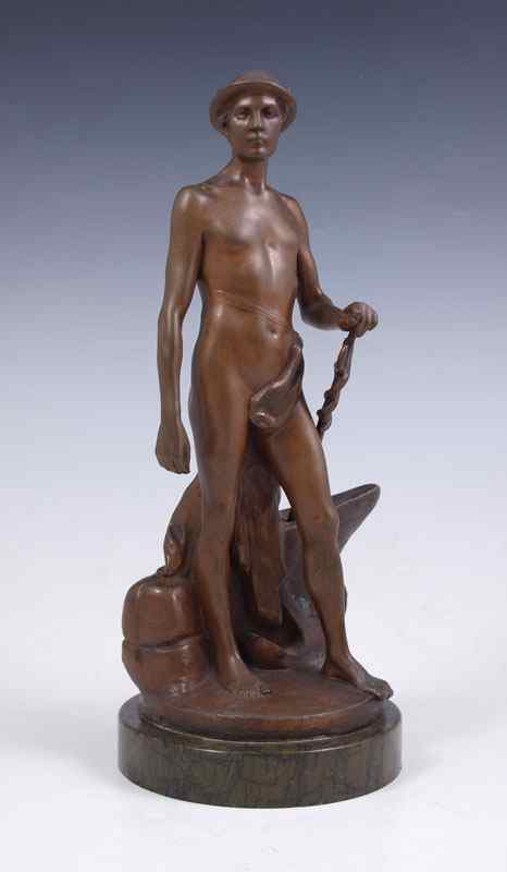 Appraisal: MULLER Hans German - Mercury Standing with Caduceus Patinated Bronze