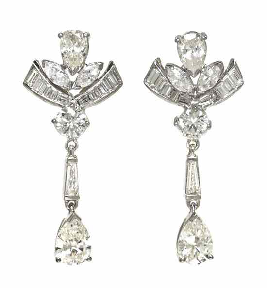 Appraisal: A Pair of Platinum and Diamond Dangle Earrings containing four