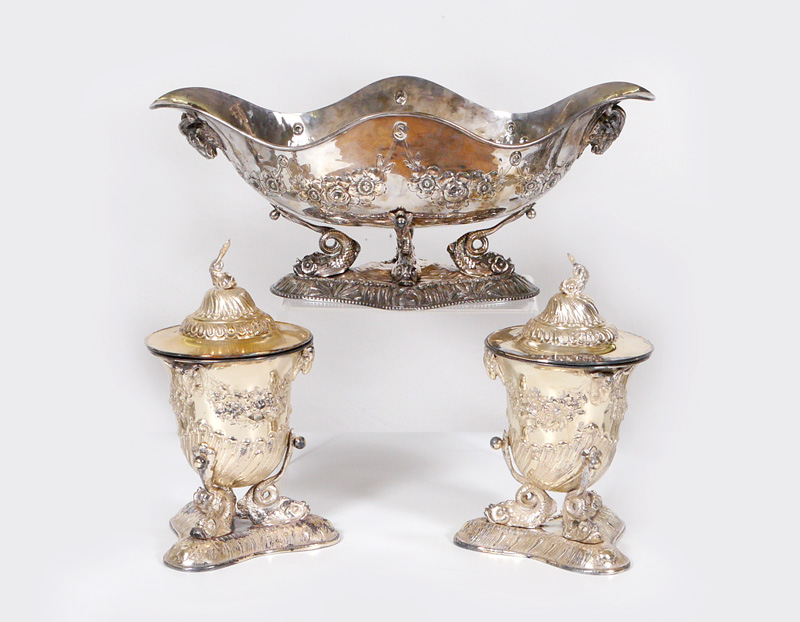 Appraisal: PIECE FIGURAL DOLPHIN SILVERPLATE TABLE ACCESSORIES pieces total to include