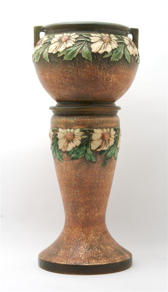 Appraisal: Roseville Pottery Jardiniere and Stand in the Dahlrose pattern the