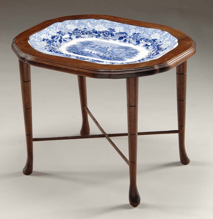 Appraisal: TH CENTURY STAFFORDSHIRE PLATTER ON CUSTOM STAND Blue and white