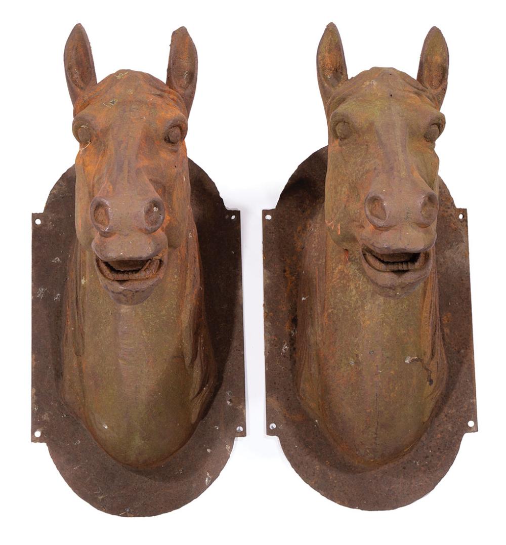 Appraisal: Pair of Large Cast Iron Race Horses patinated surface h