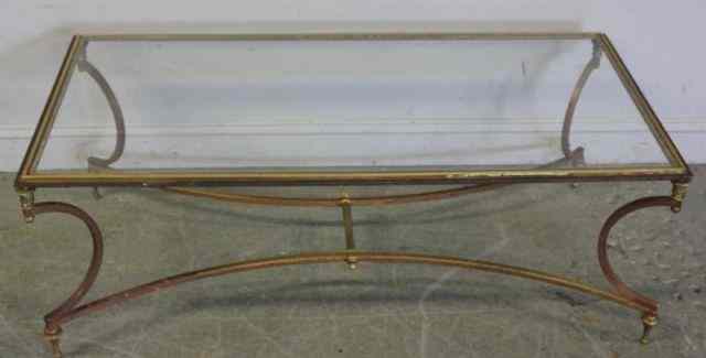 Appraisal: Midcentury Brass and Steel Glass Top Coffee Table From a