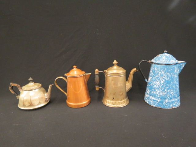 Appraisal: Antique Coffeepots blue graniteware copper pewter together with a nickel