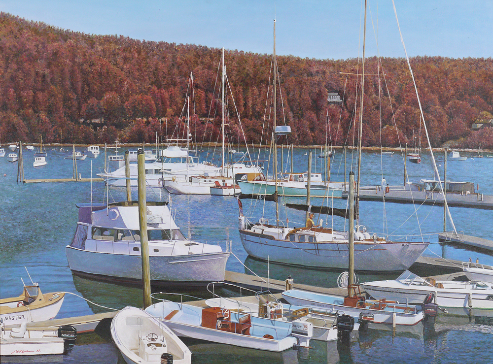 Appraisal: LARGE PHOTOREALISTIC HARBOR PAINTING SIGNED PETER H Oil Canvas ''