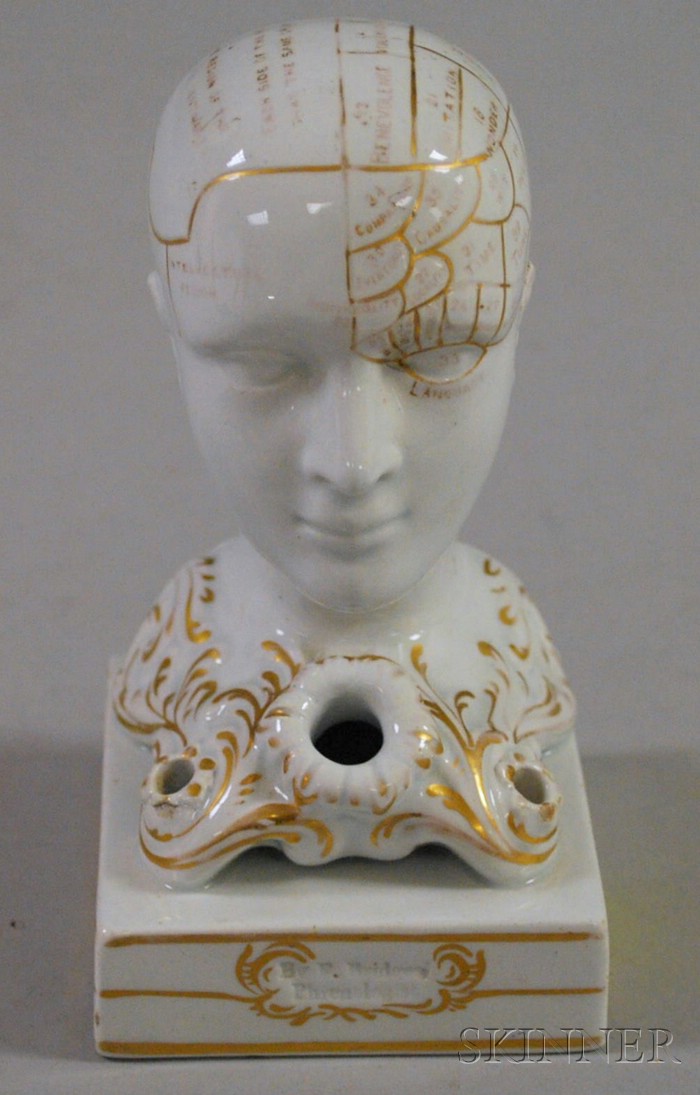 Appraisal: F Bridges Phrenologist Gilt-decorated Porcelain Figural Inkstand ht in