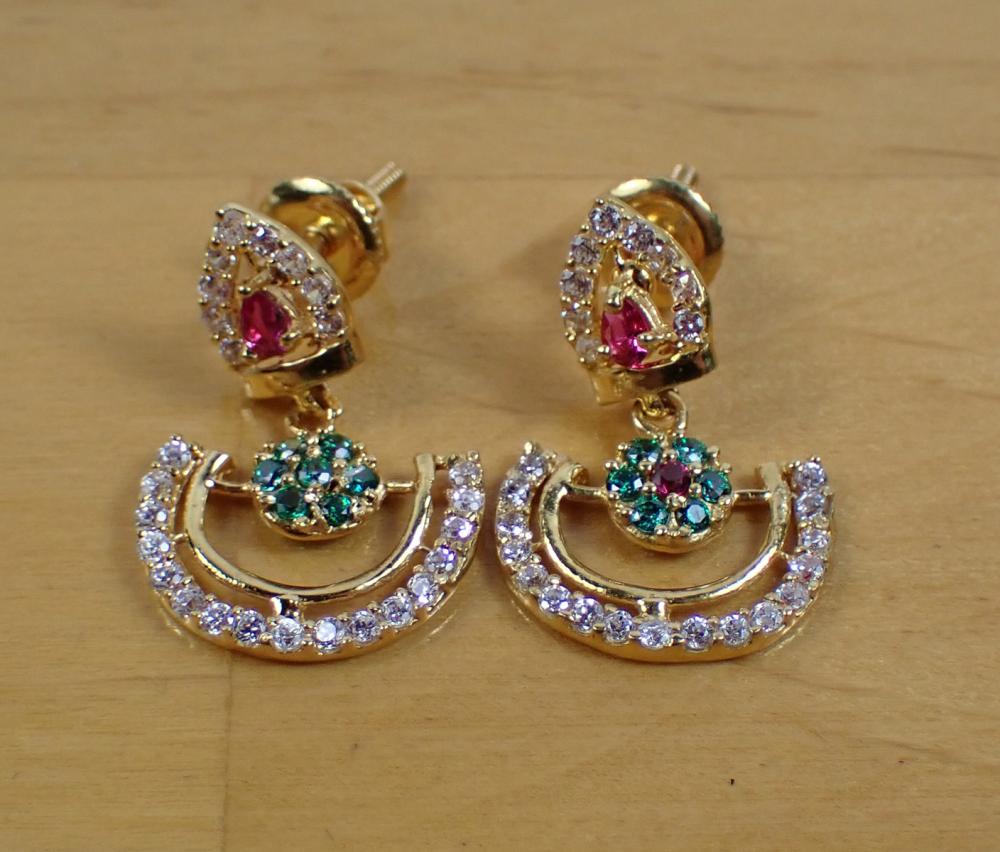 Appraisal: PAIR OF DIAMOND RUBY AND EMERALD EARRINGS each k yellow