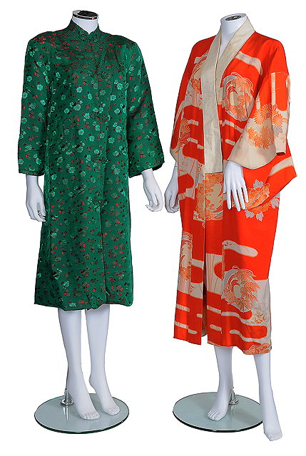 Appraisal: A green silk Chinese coat with printed floral decoration toggle