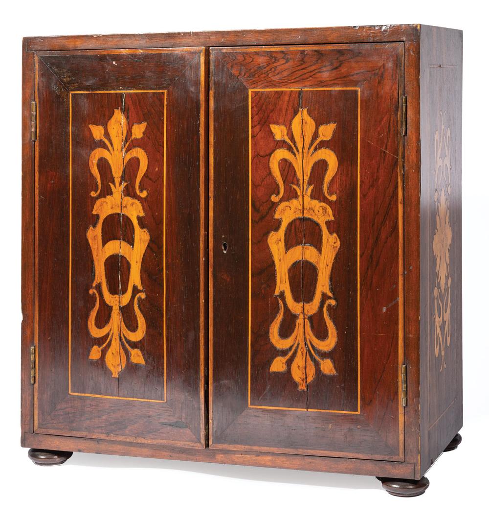 Appraisal: Antique Italian Marquetry Collector's Cabinet c foliate and scroll inlay