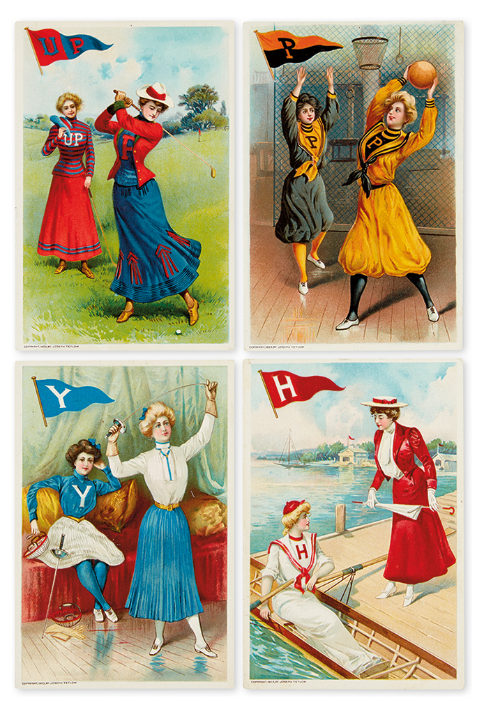 Appraisal: TRADE CARDS Four trade cards featuring women's collegiate sports Set