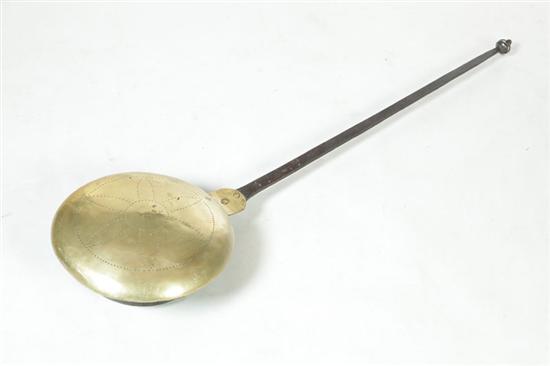 Appraisal: BED WARMER American or English th century Brass pan with