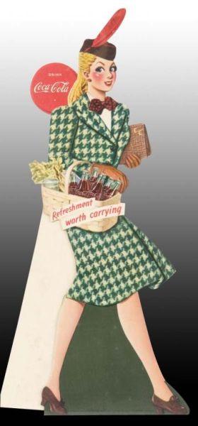 Appraisal: Coca-Cola Small Cardboard Die-Cut Stand-Up Description Shopping girl Very clean