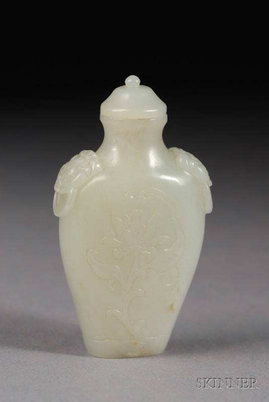 Appraisal: Jade Snuff Bottle th th century vasiform surface carved with