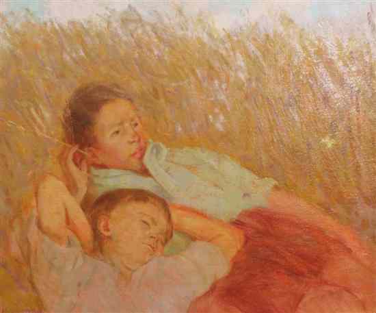 Appraisal: Hubert Arthur Finney - oil on canvas 'Childhood Joys In