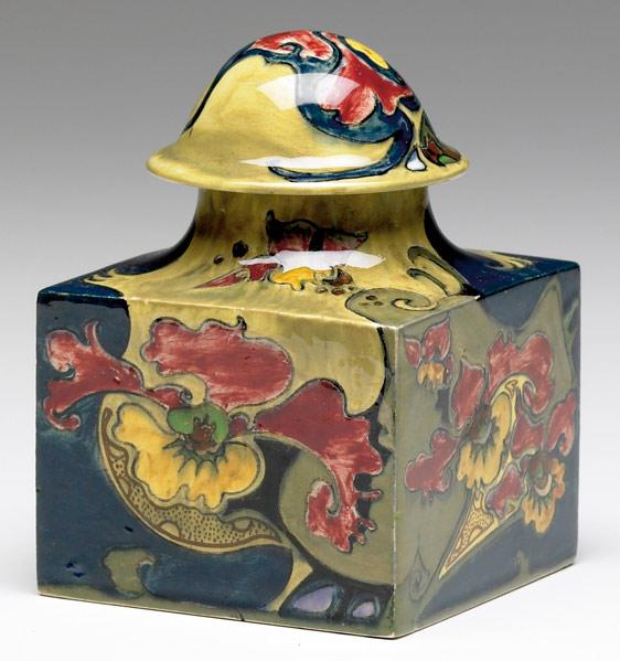 Appraisal: ROZENBURG Four-sided inkwell painted with red and golden blossoms Complete