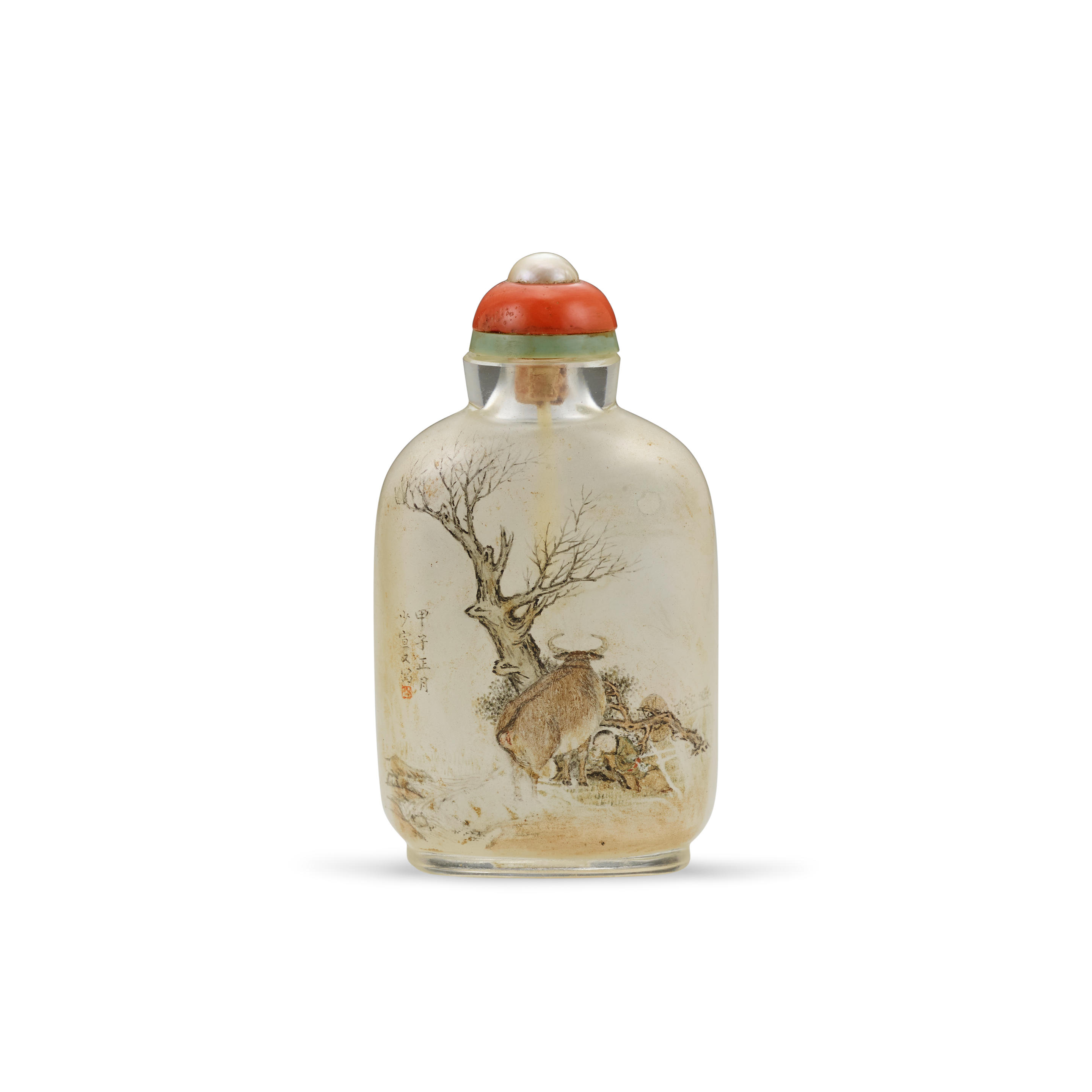 Appraisal: AN INSIDE-PAINTED GLASS SNUFF BOTTLE Attributed to Ma Shaoxuan Attributed