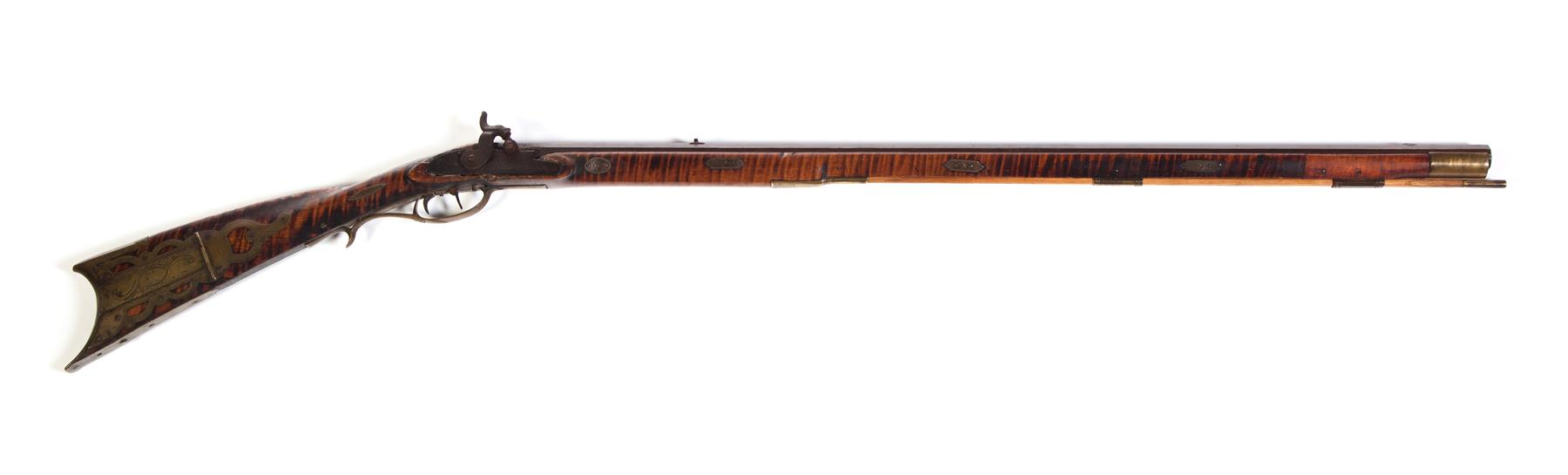 Appraisal: SIGNED FULL STOCK PERCUSSION RIFLE American th century Rope-turned stock