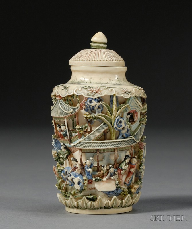 Appraisal: Carved Ivory Snuff Bottle China th century carved with figures