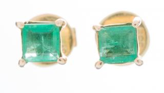 Appraisal: K Yellow Gold Princess Cut Emerald Earrings mm square princess