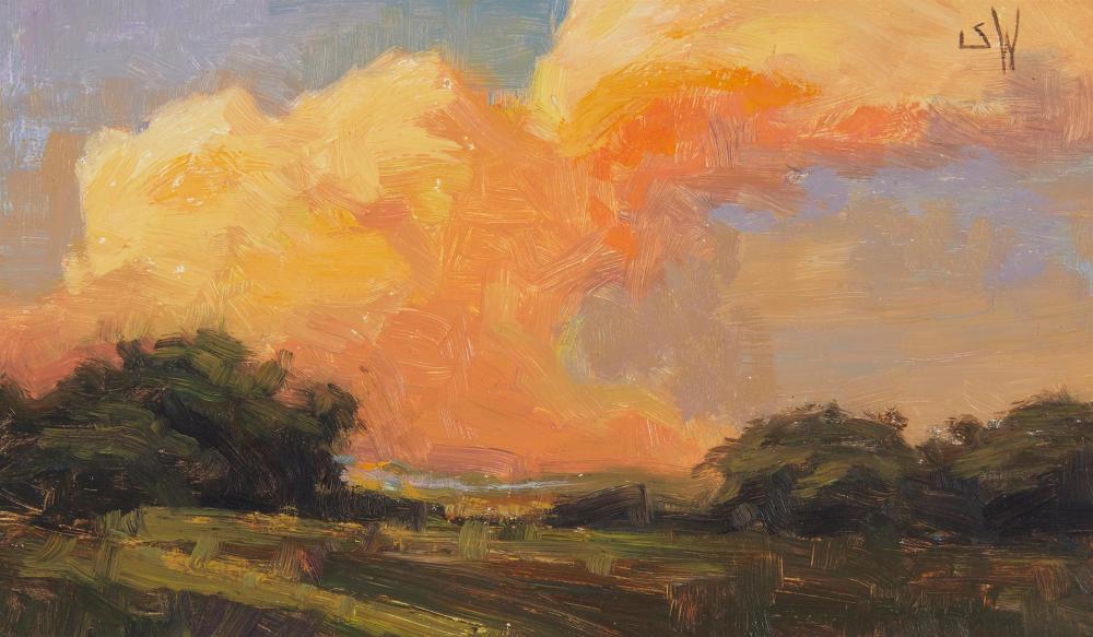 Appraisal: Simon Winegar b Red in Sky Oil on Masonite Initialed