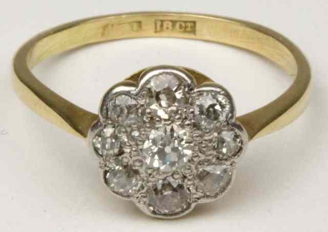 Appraisal: A diamond set cluster ring of flowerhead design the shank