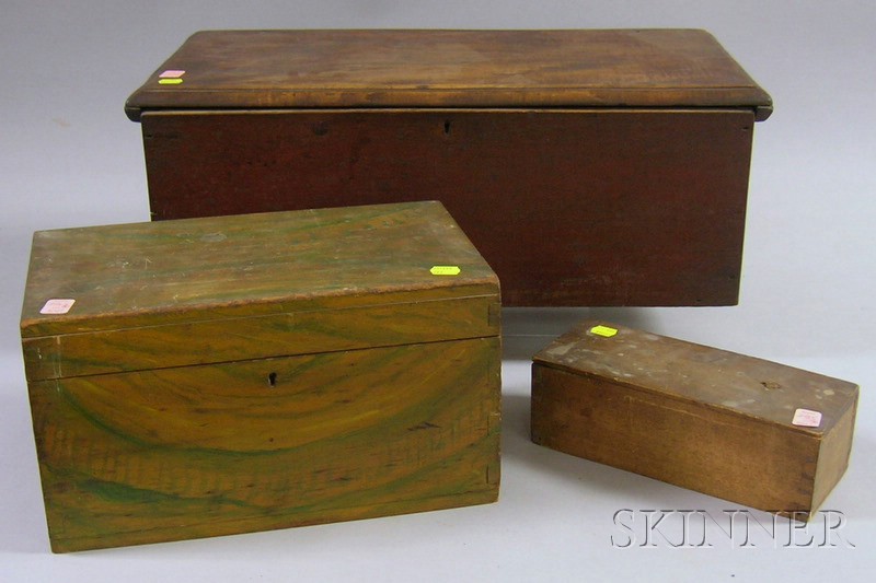 Appraisal: Three Wooden Boxes a small dovetail-constructed box with sliding lid