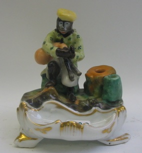 Appraisal: A STAFFORDSHIRE FIGURAL MONKEY PORCELAIN INKWELL - in ht The