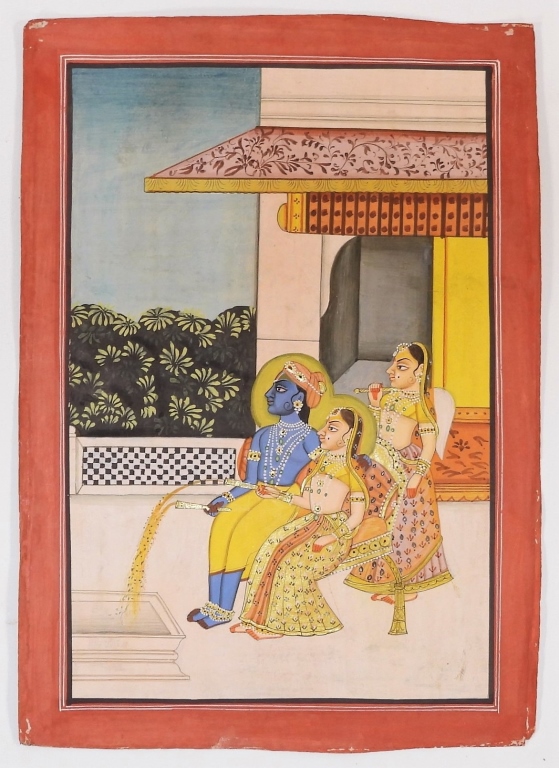 Appraisal: INDIAN JODHPUR SCHOOL MINIATURE PAINTING India th CenturyDepicts Krishna and