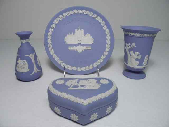 Appraisal: Four pieces of Wedgwood blue Jasperware porcelain Includes a small