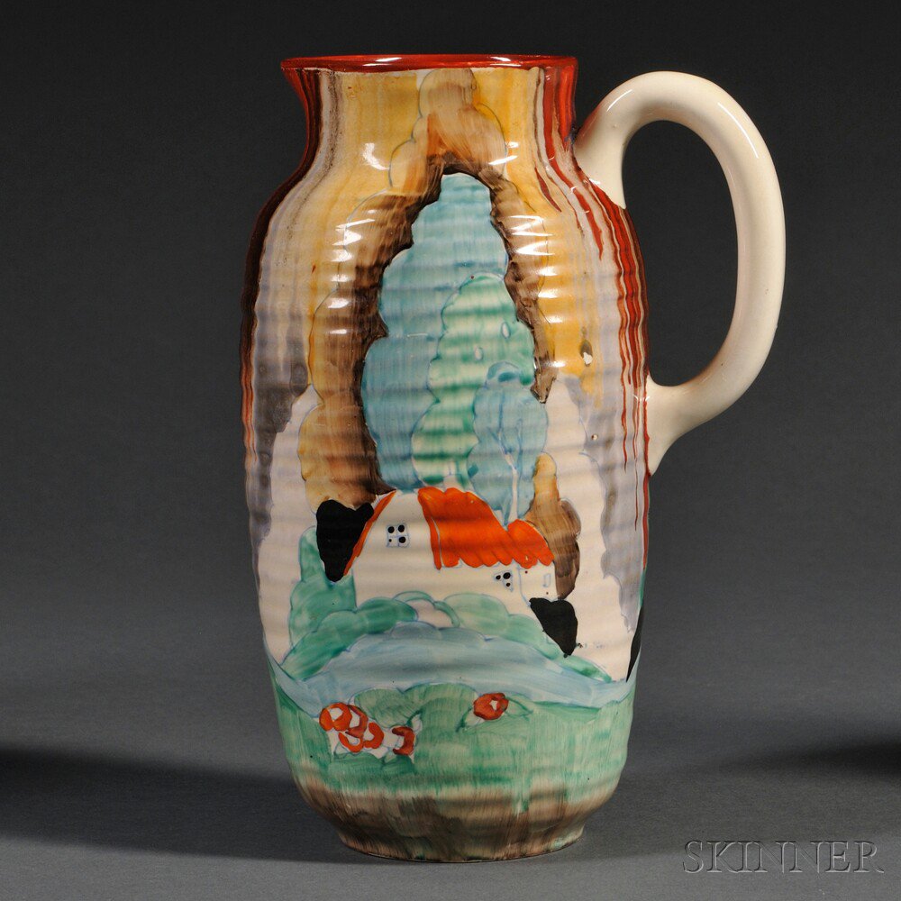 Appraisal: Clarice Cliff Forest Glen Jug England c polychrome enamel-decorated with