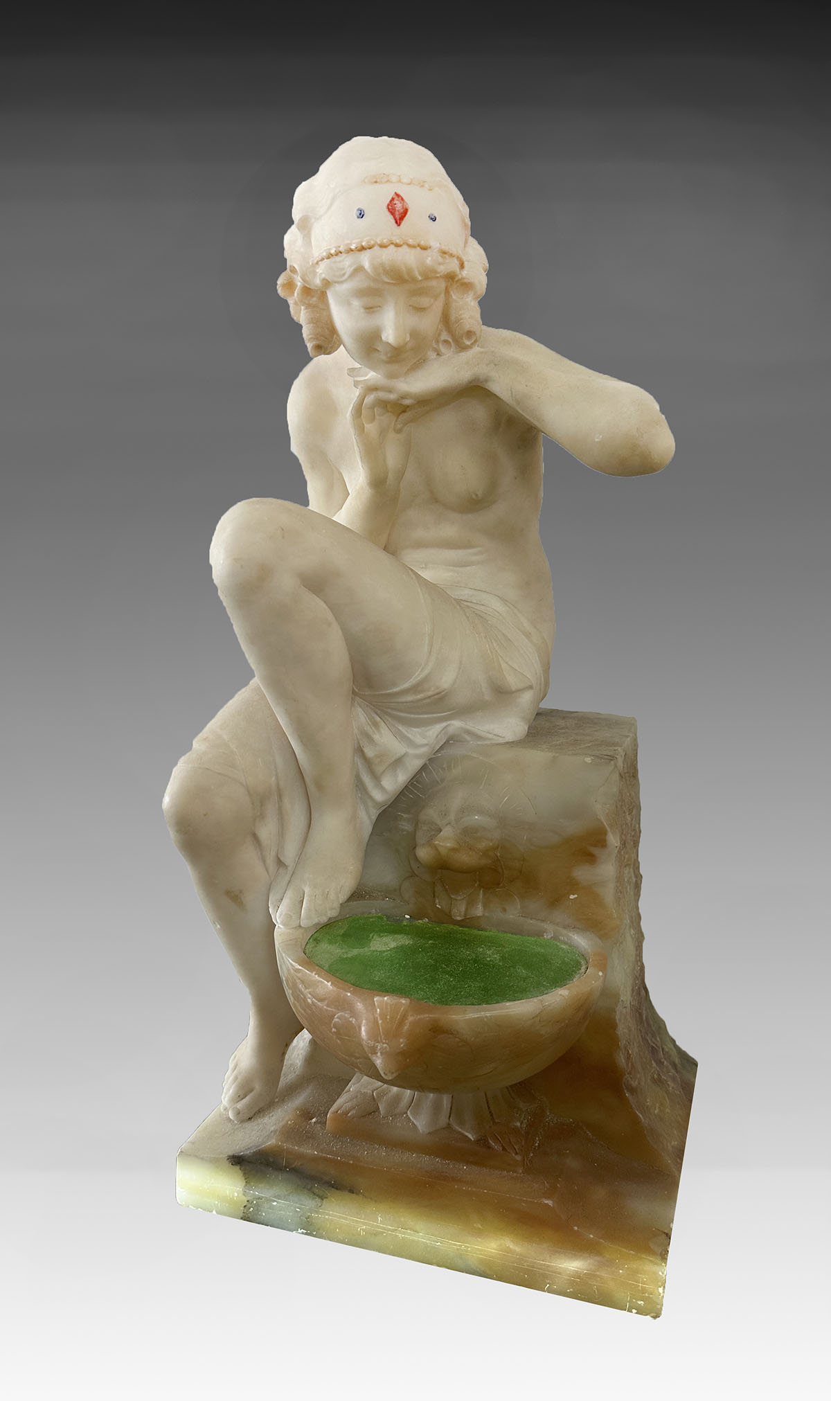 Appraisal: NOUVEAU FIGURAL ALABASTER LAMP BY BAZZANTI Nude Harem Girl At