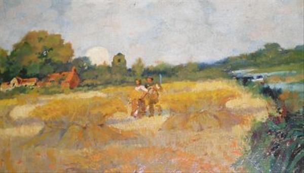 Appraisal: English School early th century Workers in a hayfield Oil