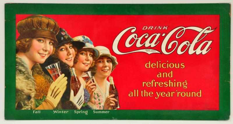 Appraisal: Cardboard Coca-Cola Four Season Trolley Sign Description Plastic sign in