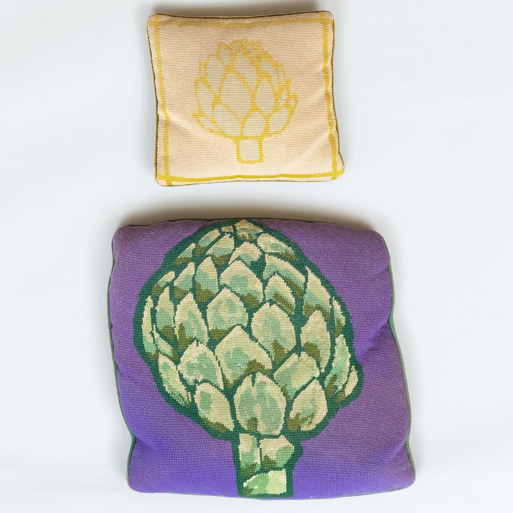 Appraisal: Two Needlework Pillows of Artichokes The largest x in An