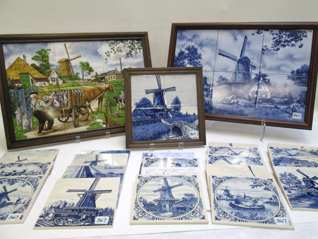 Appraisal: TWENTY ONE DELFT TILES AND THREE FRAMED TILE SETS including